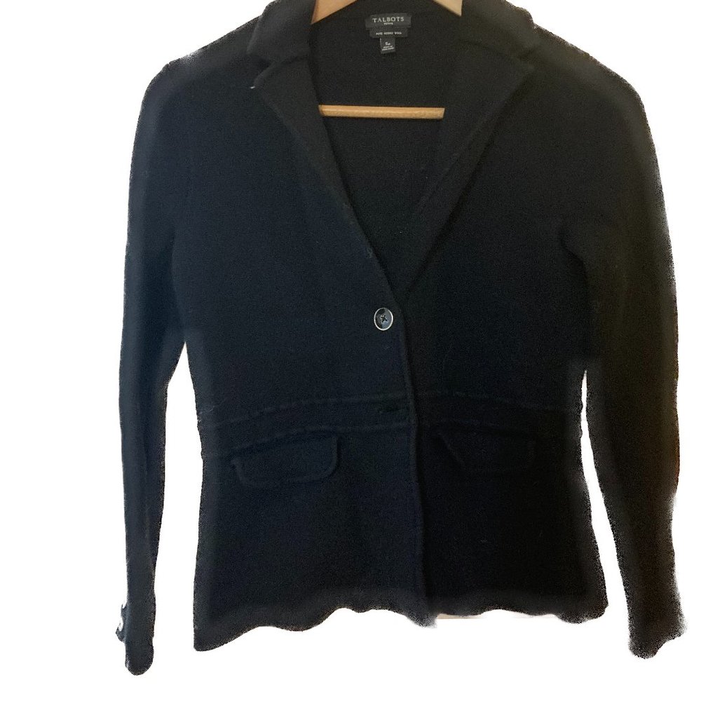 Talbots Black Pure Merino Wool Sweater Blazer Size Sp